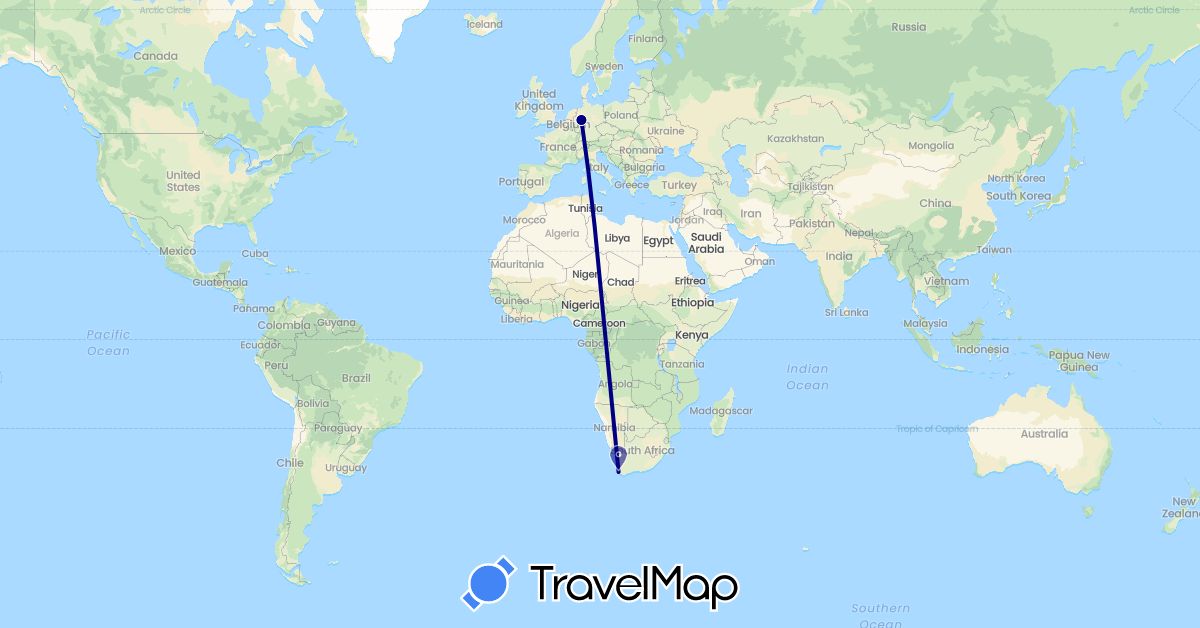TravelMap itinerary: driving in Germany, South Africa (Africa, Europe)